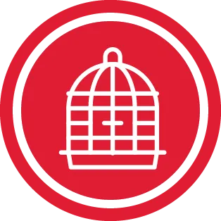 כלוב עגול לציפורים בקו לבן על רקע אדום