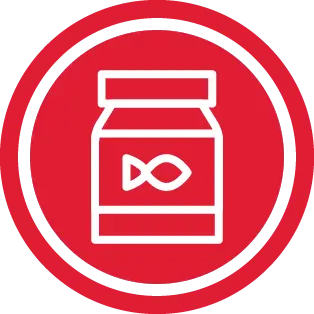 אייקון של צנצנת מזון לדגים בצבע אדום בתוך עיגול לבן